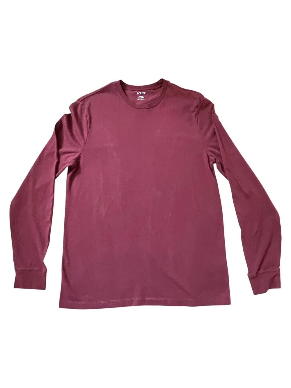 J.CREW Mens Maroon Washed LS T-Shirt Crew Neck 100% Cotton